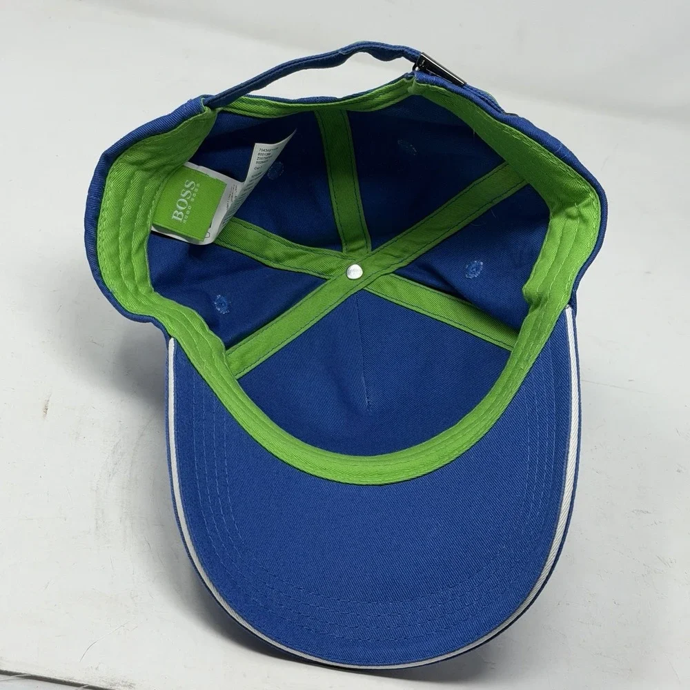 Hugo Boss Blue Baseball Cap Green Trim Embroidered Logo Adjustable One Size